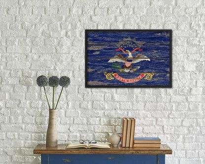 North Dakota State Rustic Flag Wood Framed Paper Prints Wall Art Decor Gifts