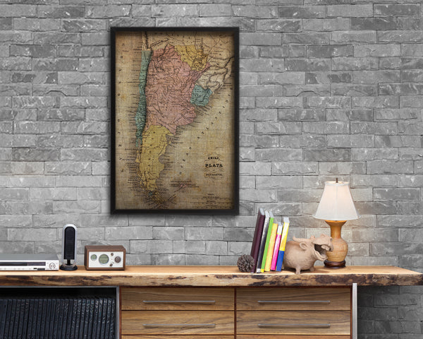 Argentina Chile Patagonia Vintage Map Wood Framed Print Art Wall Decor Gifts