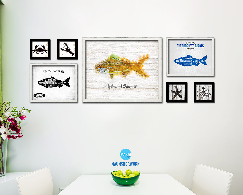 Yellowtail Snapper Fish Framed Prints Modern Restaurant Sushi Bar Watercolor Wall Art Decor