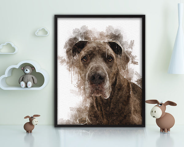 Blue Great Dane Dog Puppy Portrait Framed Print Pet Watercolor Wall Decor Art Gifts