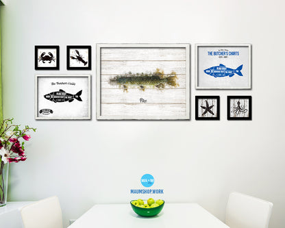 Pike Fish Framed Prints Modern Restaurant Sushi Bar Watercolor Wall Art Decor