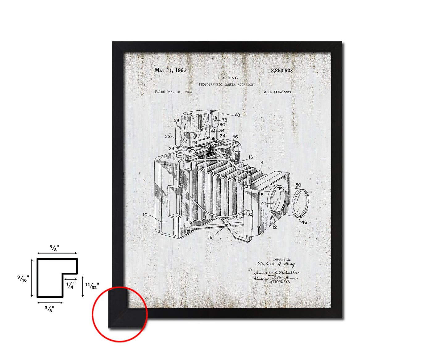 Bing Photographic Accessory Camera Vintage Patent Artwork Black Frame Print Gifts