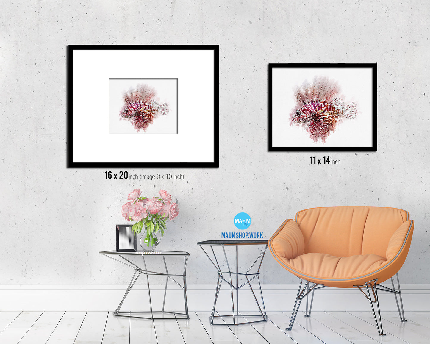 Lionfish Framed Print Modern Restaurant Sushi Bar Modern Watercolor Wall Art Decor