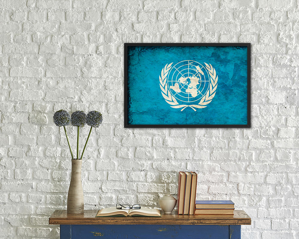 UN Country Vintage Flag Wood Framed Print Wall Art Decor Gifts
