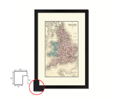England and Wales Britain Old Map Wood Framed Print Art Wall Decor Gifts