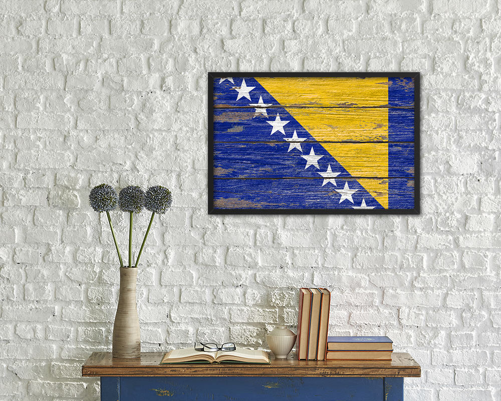 Bosnia Country Wood Rustic National Flag Wood Framed Print Wall Art Decor Gifts