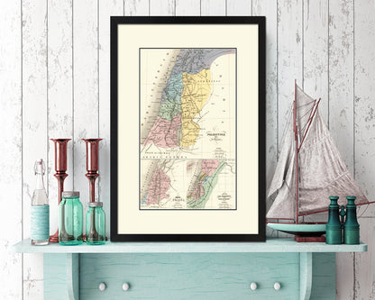 Holy Land Romans David Solomon Israel Palestine Old Map Wood Framed Print Art Wall Decor Gifts