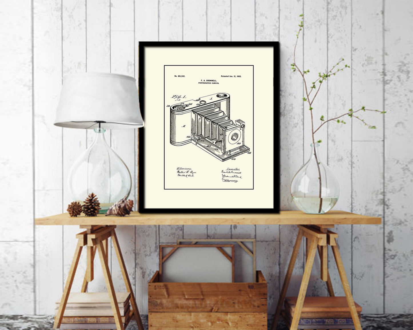 Brownell Photographic Camera Vintage Patent Artwork Black Frame Print Wall Art Decor Gifts