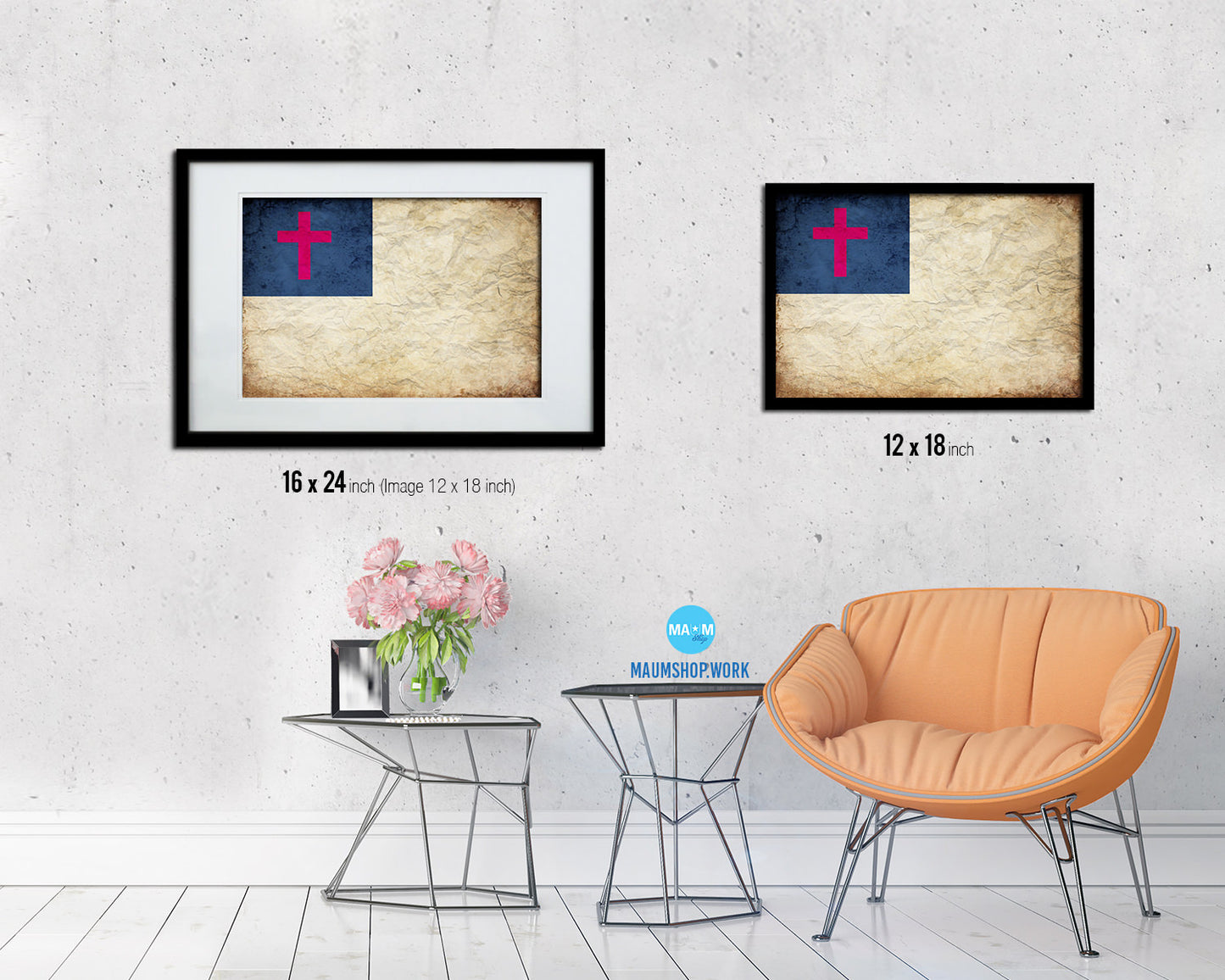 Kayso Christian Religious Vintage Military Flag Framed Print Sign Decor Wall Art Gifts