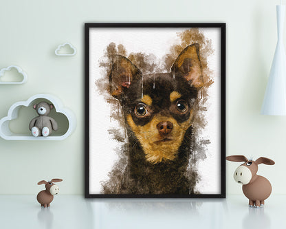 Chihuahua 9 months Dog Puppy Portrait Framed Print Pet Watercolor Wall Decor Art Gifts