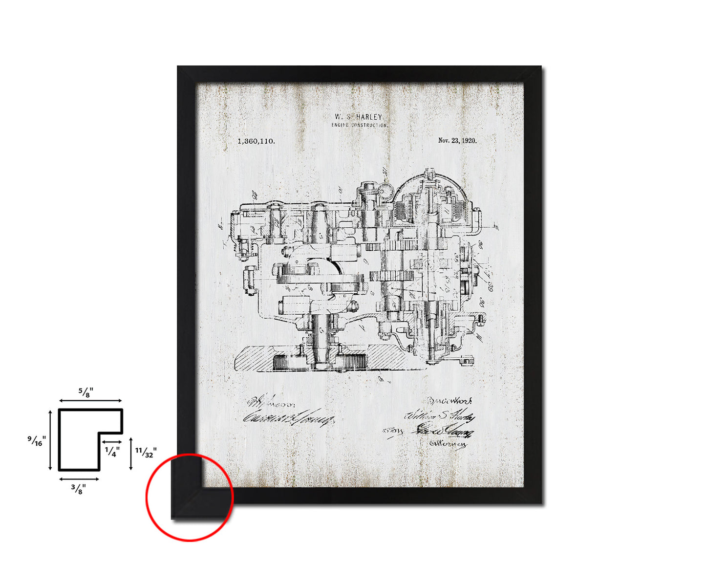 Engine Construction Motocycle Vintage Patent Artwork Black Frame Print Gifts