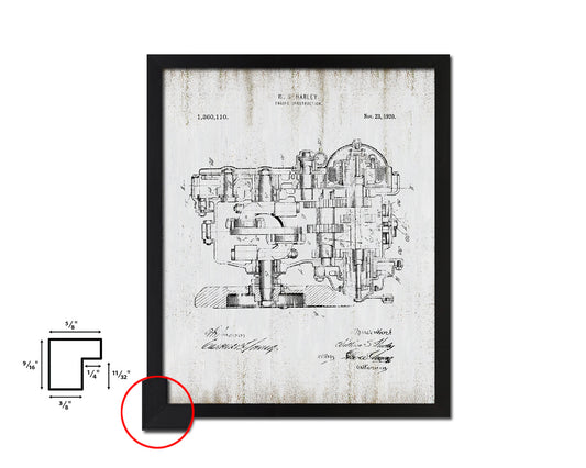 Engine Construction Motocycle Vintage Patent Artwork Black Frame Print Gifts