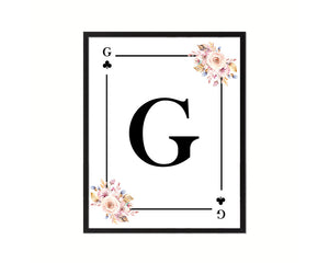 Letter G Personalized Boho Monogram Clover Card Decks Framed Print Wall Art Decor Gifts