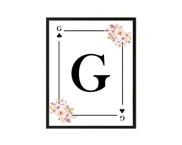 Letter G Personalized Boho Monogram Clover Card Decks Framed Print Wall Art Decor Gifts