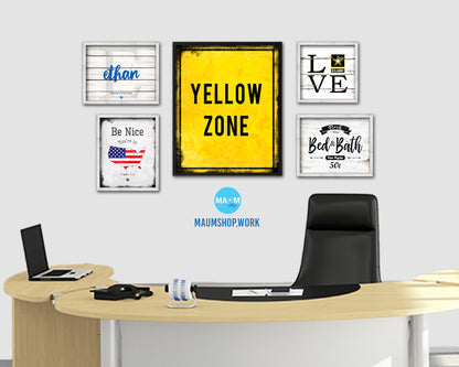 Yellow Zone Notice Danger Sign Framed Print Home Decor Wall Art Gifts