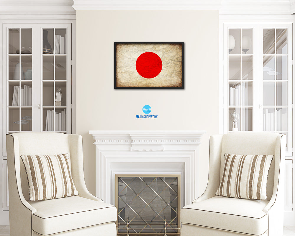 Japan Country Vintage Flag Wood Framed Print Wall Art Decor Gifts