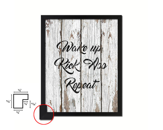 Wake up Kick ass Repeat Quote Framed Print Home Decor Wall Art Gifts