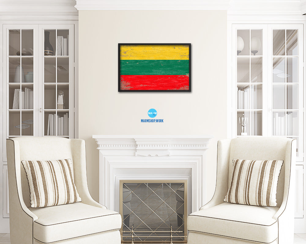 Lithuania Shabby Chic Country Flag Wood Framed Print Wall Art Decor Gifts