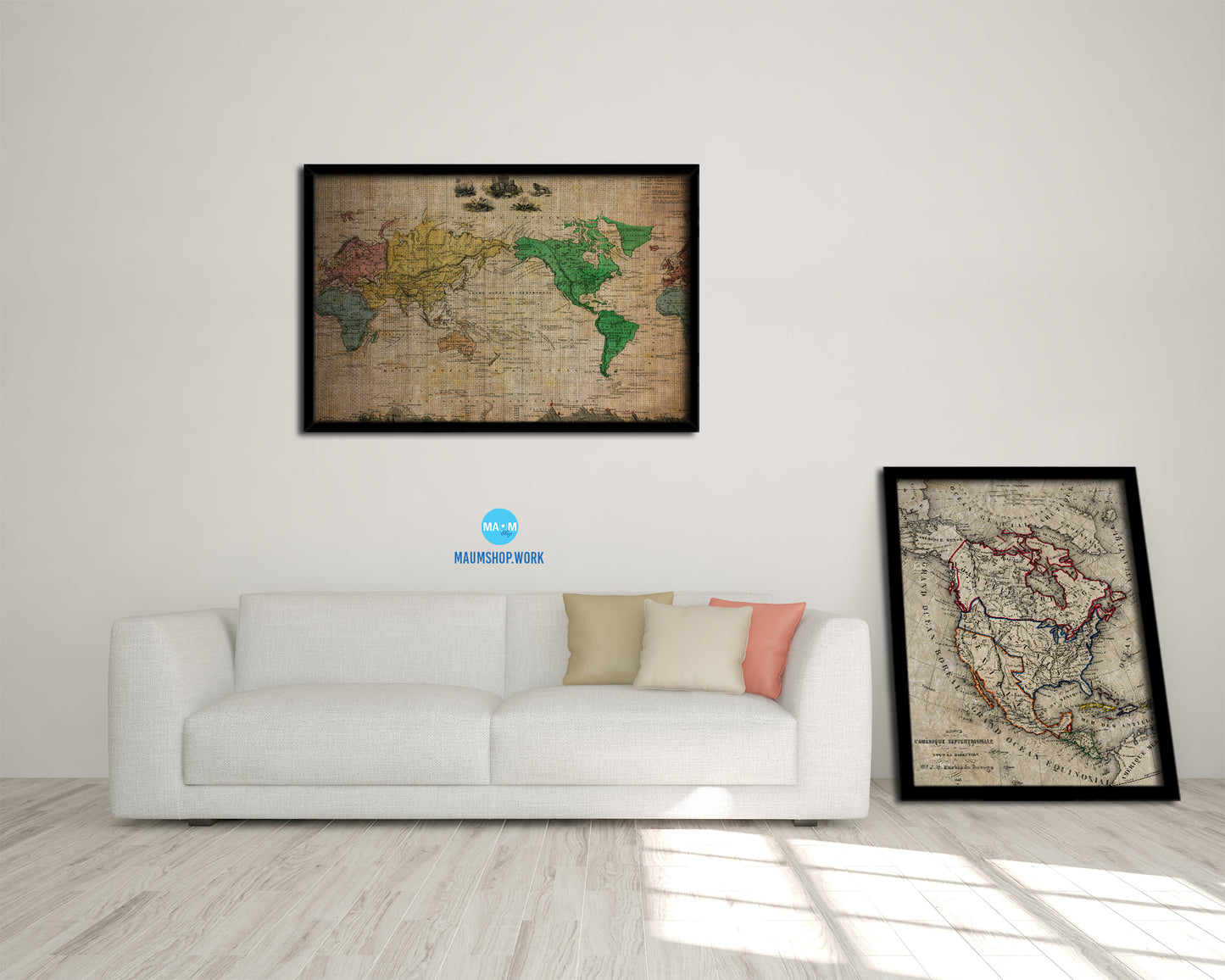 World 1875 Vintage Map Framed Print Art Wall Decor Gifts