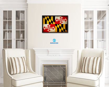 Maryland State Vintage Flag Wood Framed Paper Print Wall Art Decor Gifts
