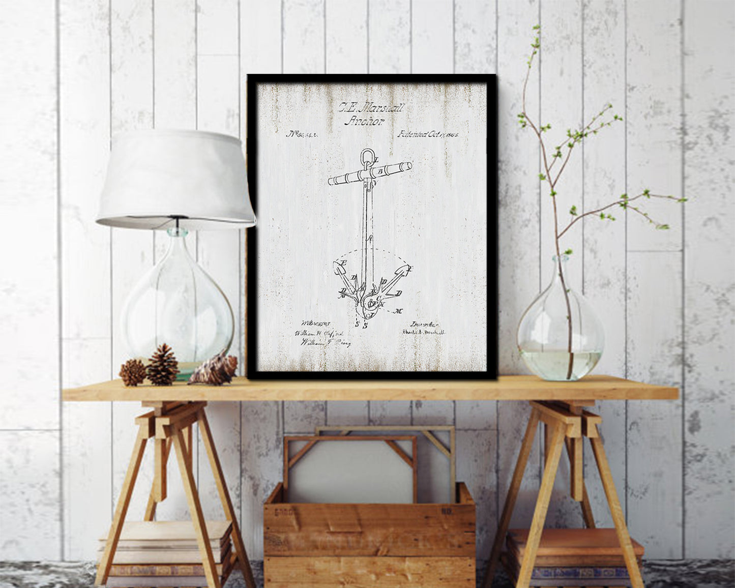 Anchor Nautical Vintage Patent Artwork Black Frame Print Gifts