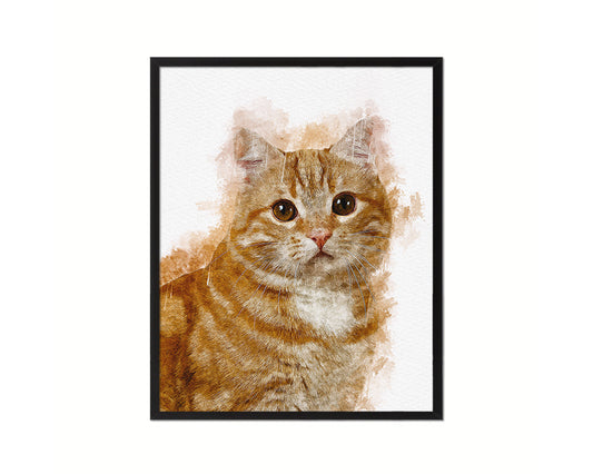 Red Little Cat Kitten Portrait Framed Print Pet Home Decor Custom Watercolor Wall Art Gifts
