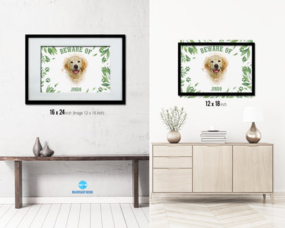 Beware of Jack Russell Terrier Sign Wood Framed Print Wall Art Decor Gifts