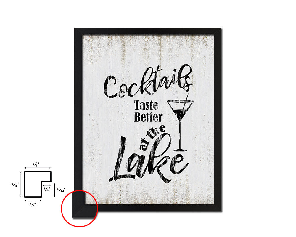 Cocktails taste better at the lake Quote Wood Framed Print Wall Decor Art