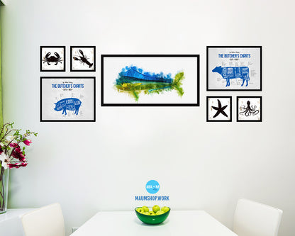Dorado Fish Art Wood Frame Modern Restaurant Sushi Wall Decor Gifts, 10" x 20"