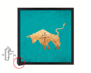 Ox Chinese Zodiac Character Wood Framed Print Wall Art Decor Gifts, Aqua
