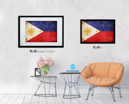 Philippines Country Vintage Flag Wood Framed Print Wall Art Decor Gifts