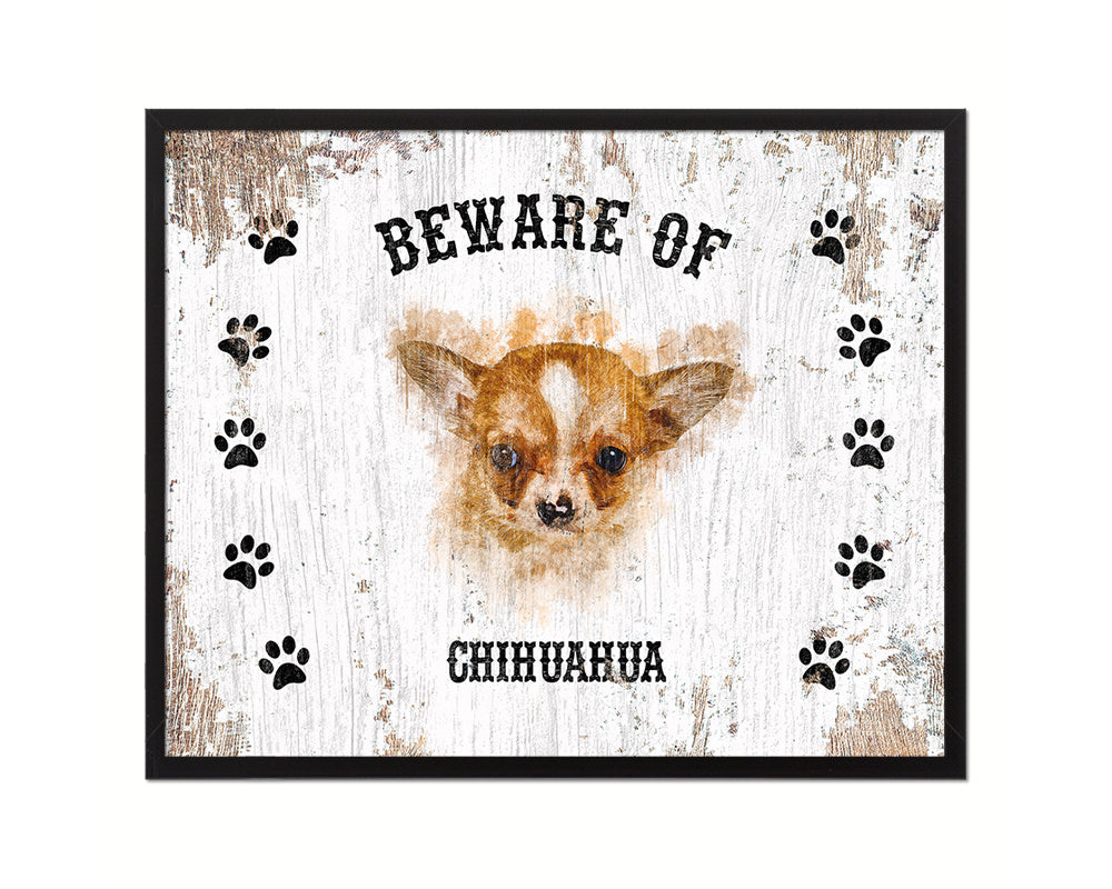Beware of Chihuahua Sign Wood Framed Print Wall Art Decor Gifts