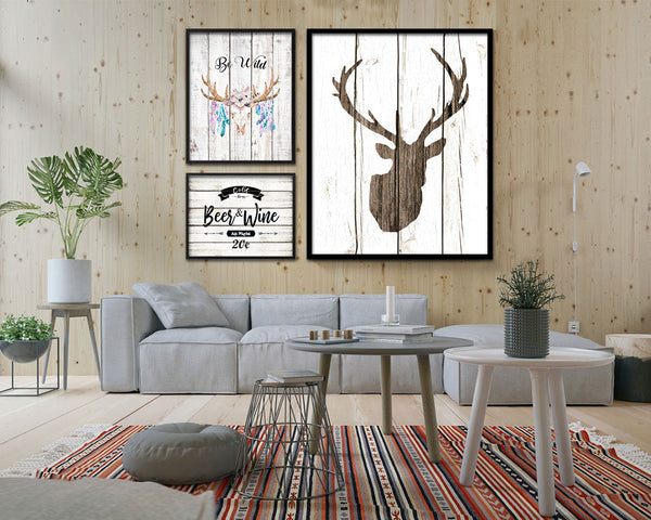 Deer Silhouette Animals Painting Print Wood Framed Art Wall Decor Gifts