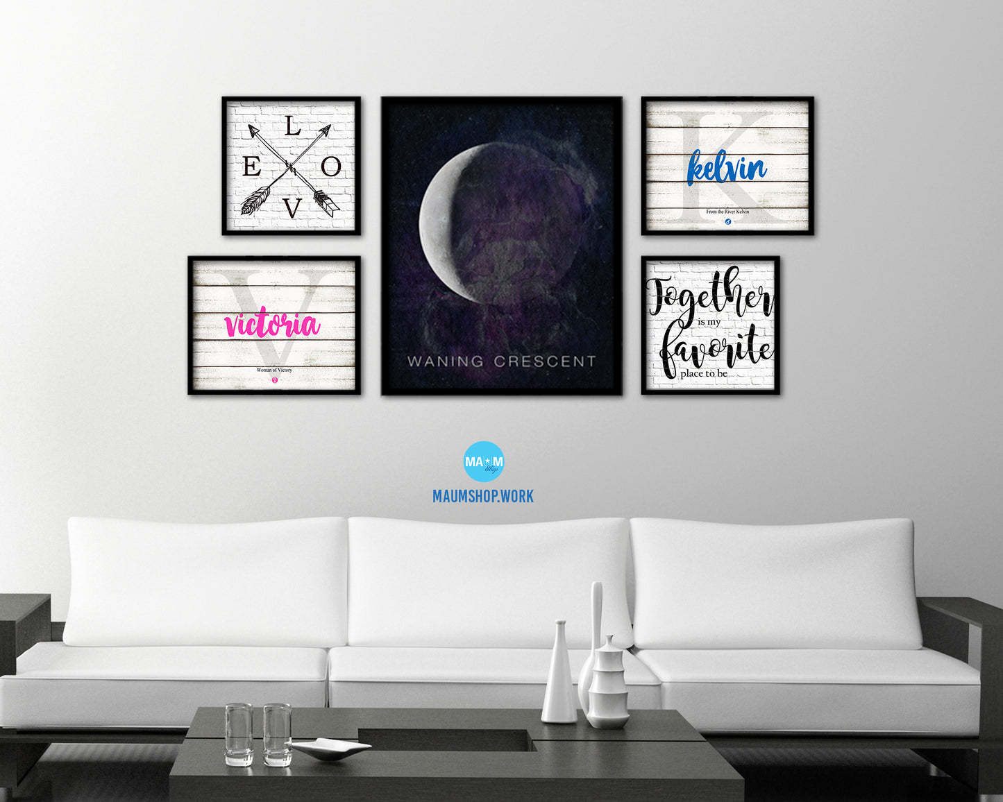 Waning Crescent Lunar Phases Moon Watercolor Nursery Framed Prints Home Decor Wall Art Gifts