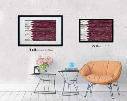 Qatar Country Wood Rustic National Flag Wood Framed Print Wall Art Decor Gifts