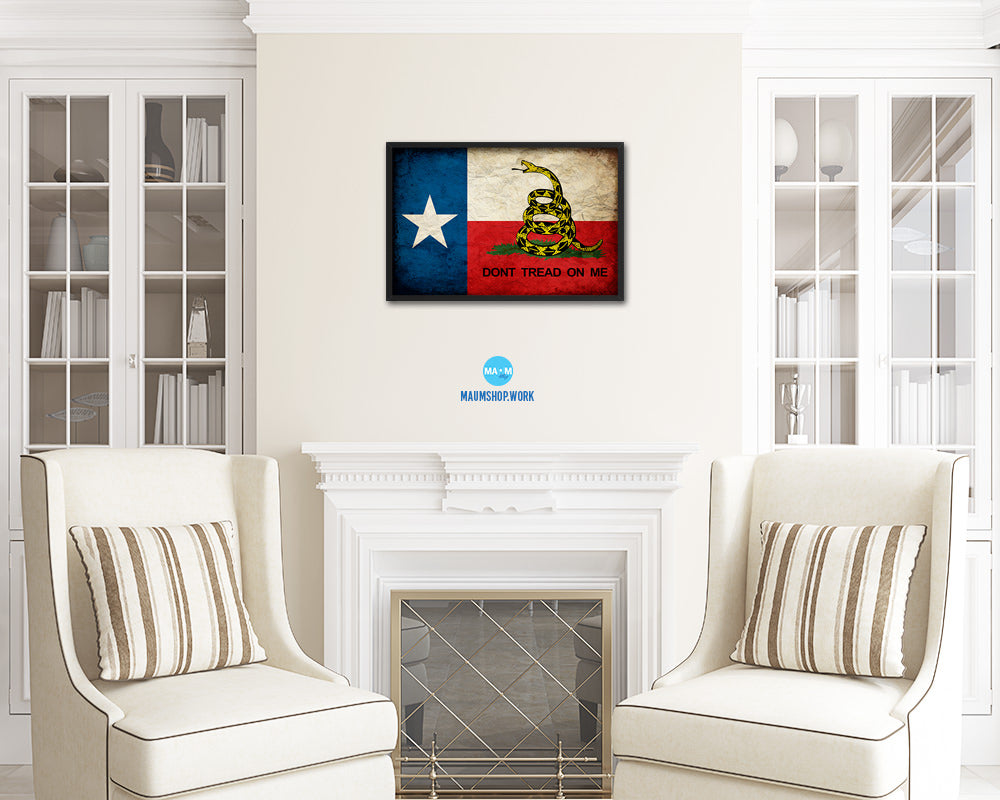 Gadsden Don't Tread On Me Texas State Vintage Military Flag Framed Print Art