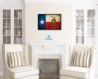 Gadsden Don't Tread On Me Texas State Vintage Military Flag Framed Print Art
