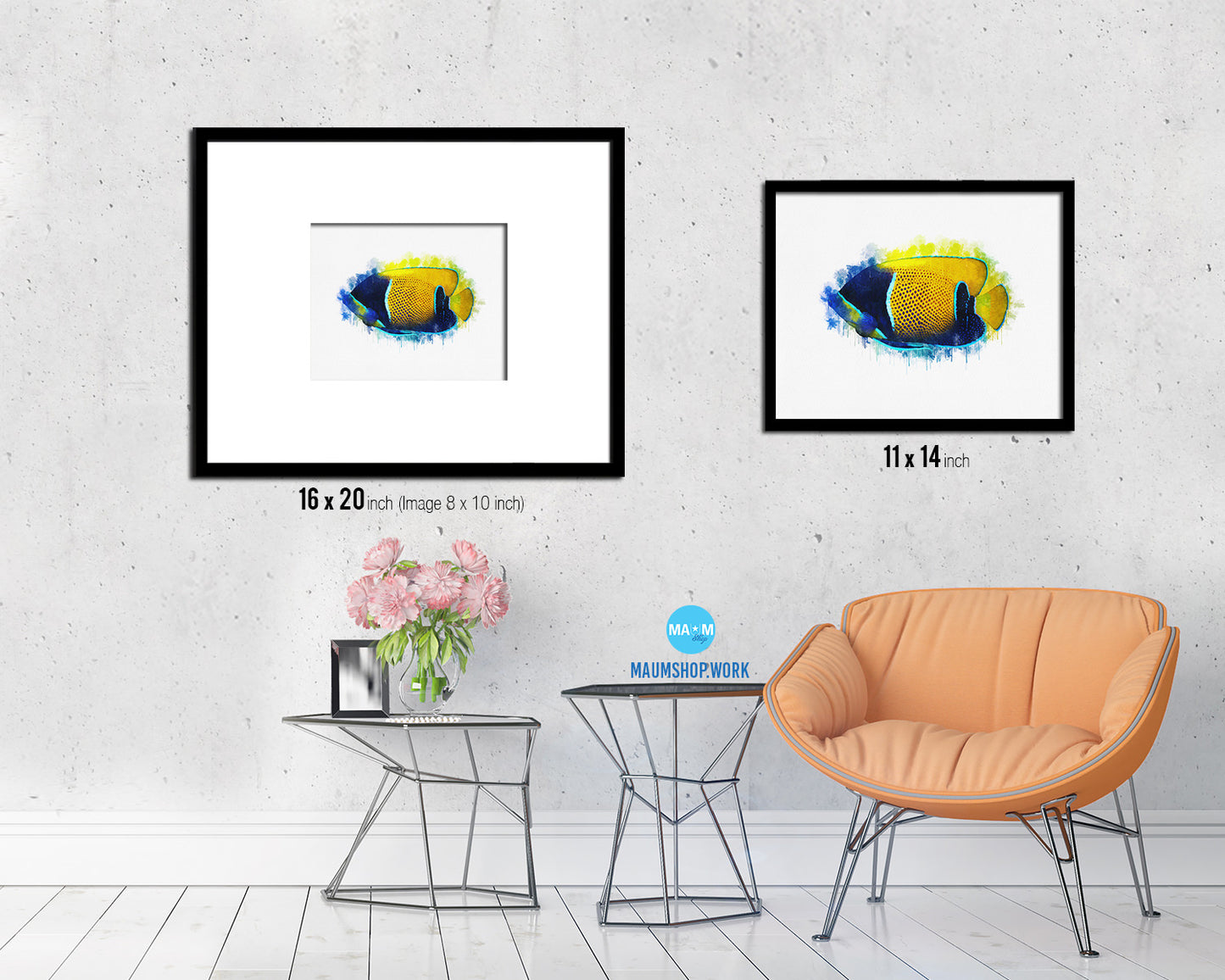 Tropical Fish Framed Print Modern Restaurant Sushi Bar Modern Watercolor Wall Art Decor