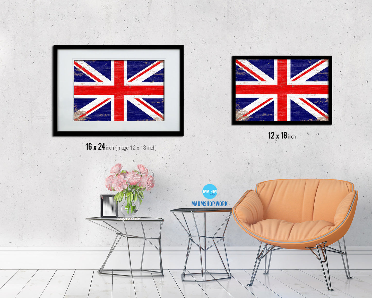 United Kingdom Shabby Chic Country Flag Wood Framed Print Wall Art Decor Gifts