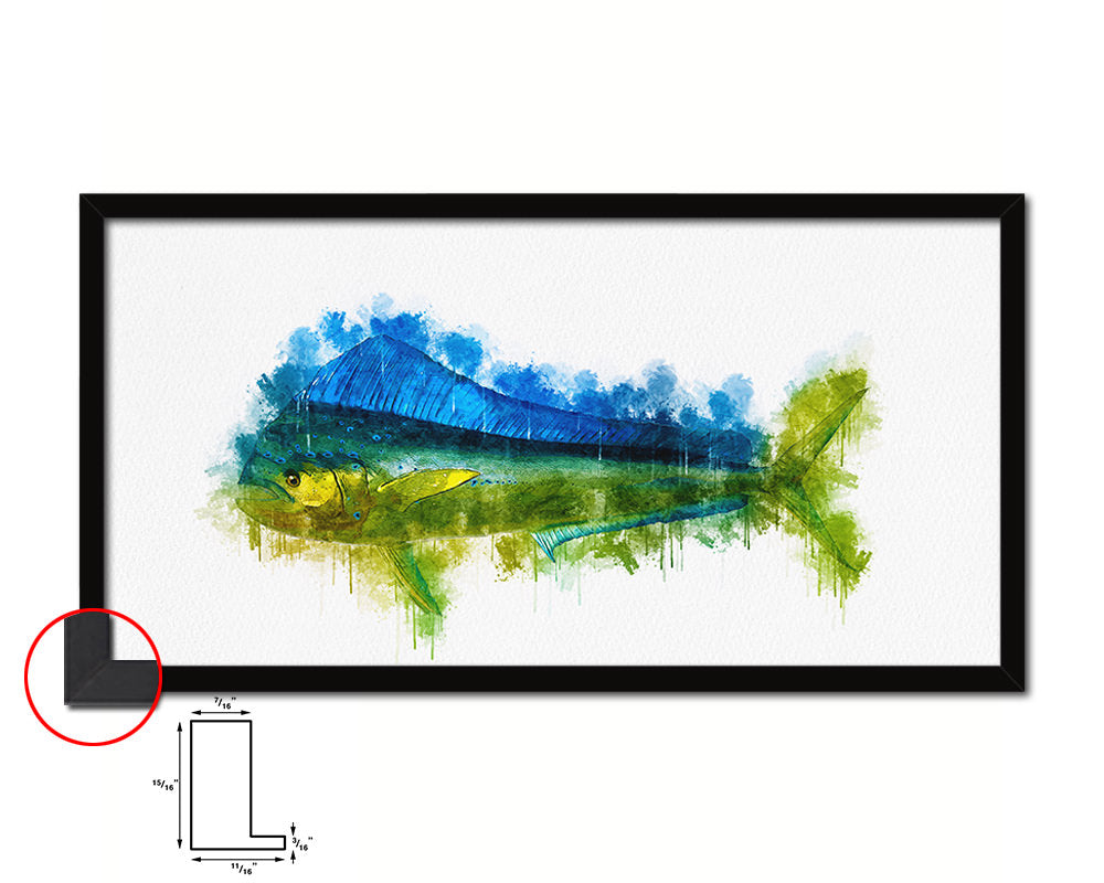 Dorado Fish Art Wood Frame Modern Restaurant Sushi Wall Decor Gifts, 10" x 20"