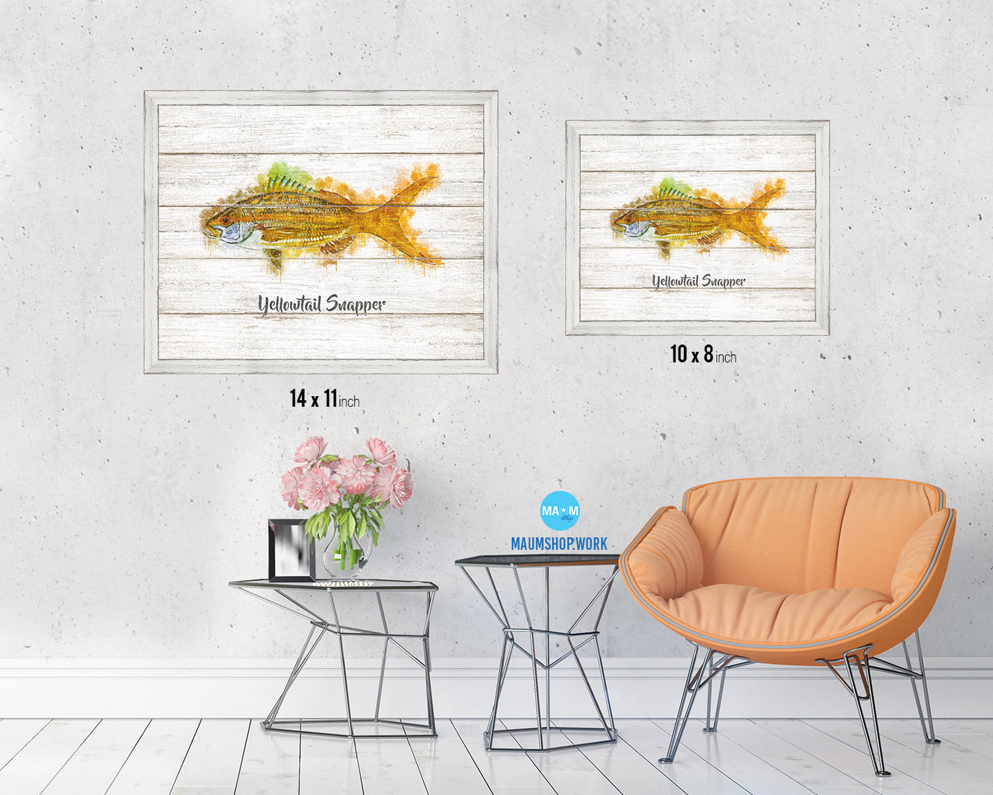 Yellowtail Snapper Fish Framed Prints Modern Restaurant Sushi Bar Watercolor Wall Art Decor