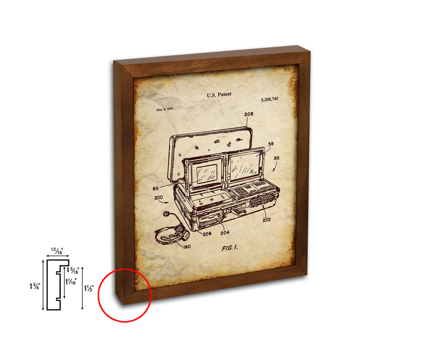 Multimedia Interface and Method Computer Vintage Patent Artwork Walnut Frame Gifts