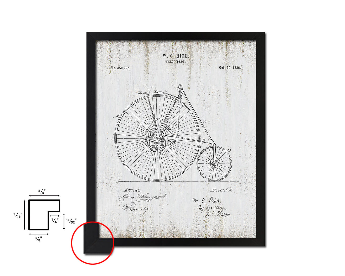 Velocipede Bicycle Vintage Patent Artwork Black Frame Print Wall Art Decor Gifts
