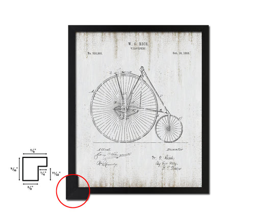 Velocipede Bicycle Vintage Patent Artwork Black Frame Print Wall Art Decor Gifts