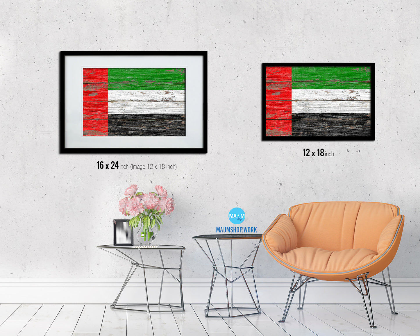United Arab Emirates Country Wood Rustic National Flag Wood Framed Print Wall Art Decor Gifts