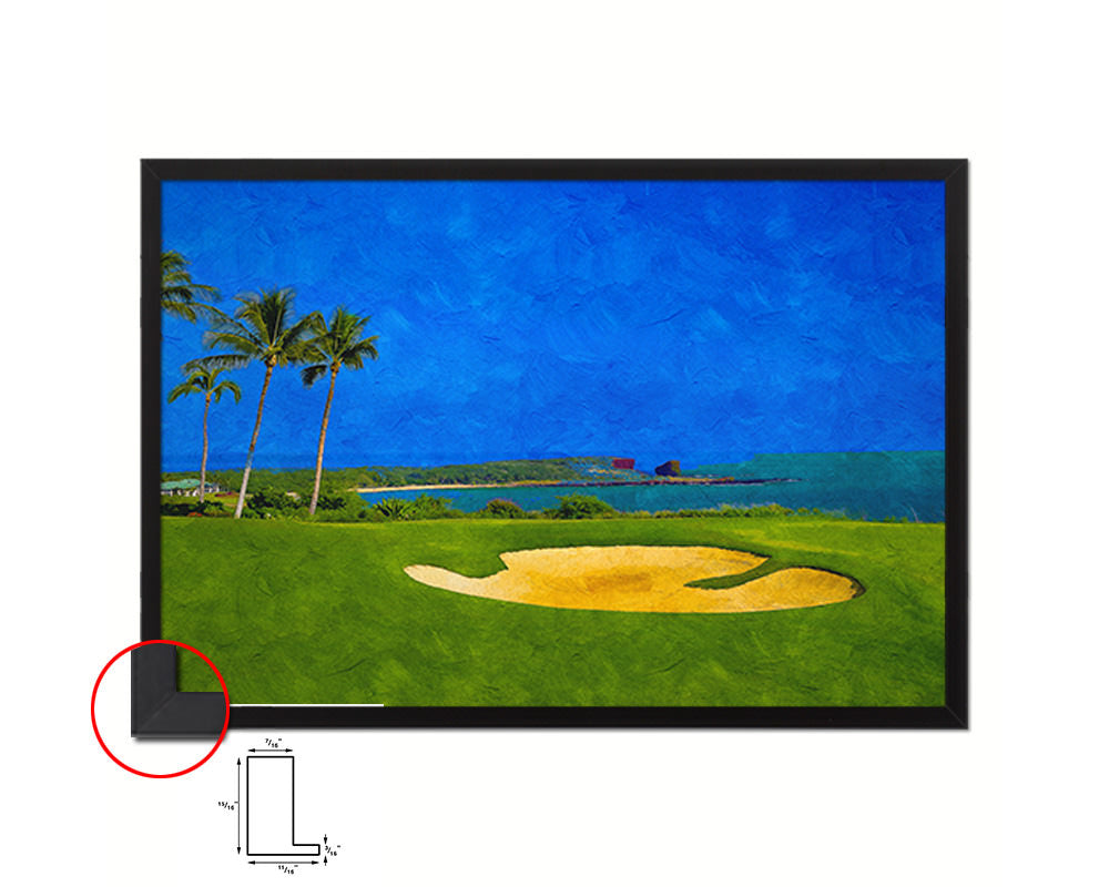 Coastal Golf Course Artwork Painting Print Art Wood Framed Wall Decor Gifts