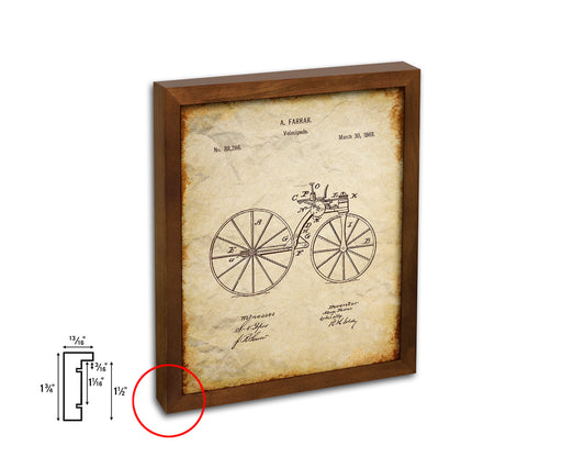 Velocipede Bicycle Vintage Patent Artwork Walnut Frame Print Wall Art Decor Gifts