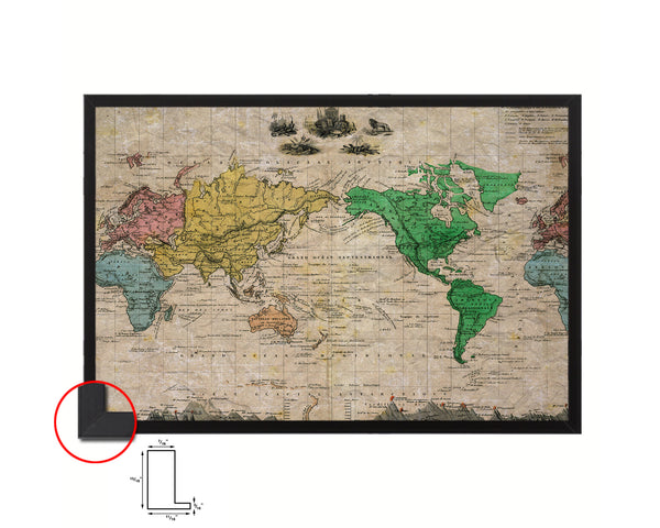 World 1875 Historical Map Framed Print Art Wall Decor Gifts