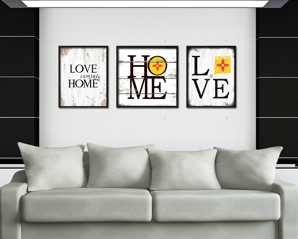 New Mexico Shabby Chic Love Sign Wood Framed Paper Print Decor Wall Art Gifts