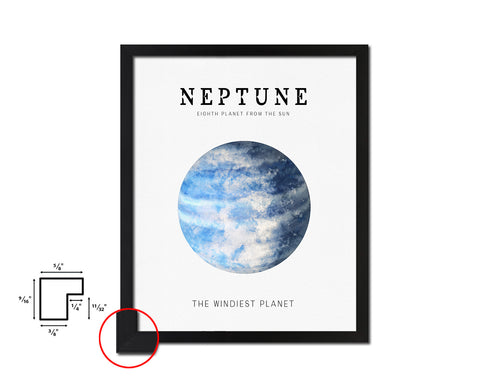Neptune Planet Prints Watercolor Solar System Wood Framed Paper Print Wall Art Decor Gifts